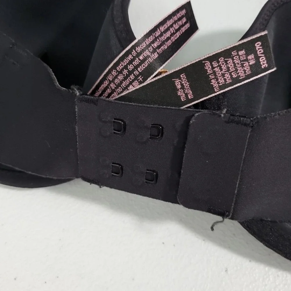 Victoria Secret Women Bra 32D Black Multi Way‎ Underwire Lightly Lined NO STRAPS